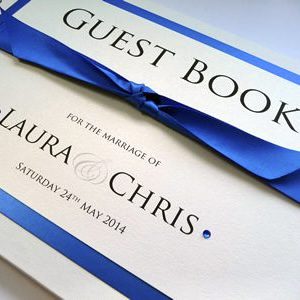 Wedding Guest Book with Royal Blue Knotted Ribbon detail