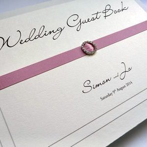 Ivory Wedding Guest Book with Dusky Pink Ribbon and diamante buckle