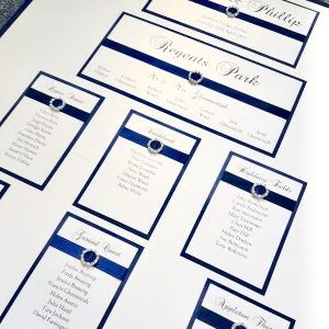 Navy and Ivory Table Plan Board with ribbon buckles