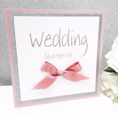Dusky Pink and Silver Glitter Pocket style Invitations with a big bow ...