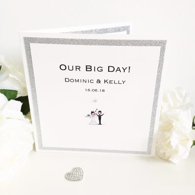 Cute Our Big Day themed Pocketcard Wedding Invitations with a diamante