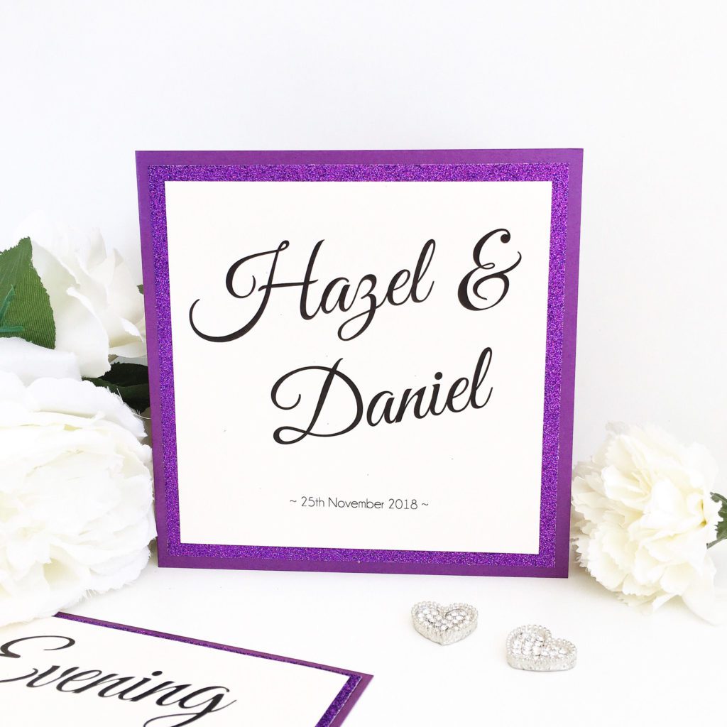 Purple Glitter Themed Folded Wedding Invitations