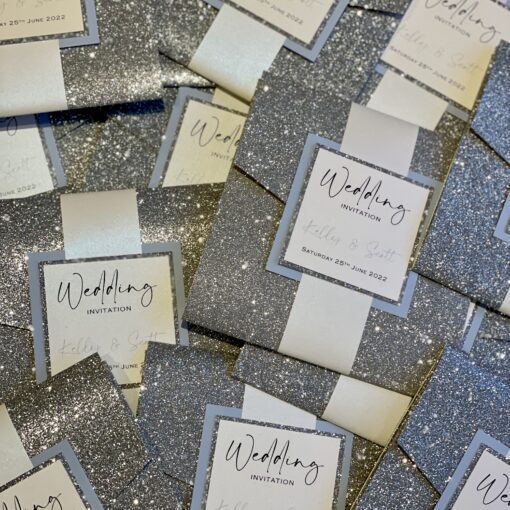 Glitter pocketfold invitations