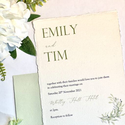 Cotton paper invitation with leaf design