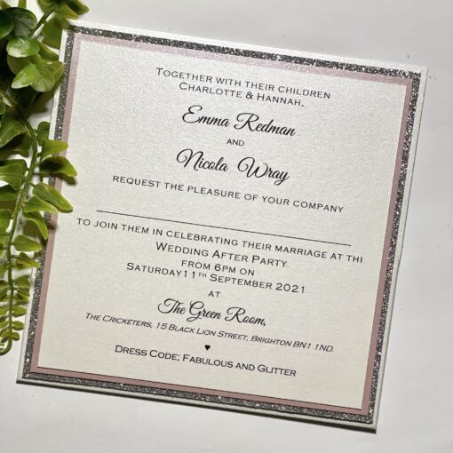 Pocketback Evening invitation with silver glitter and blush pink