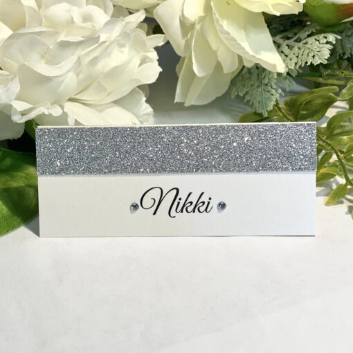 glitter strip Name place card Silver