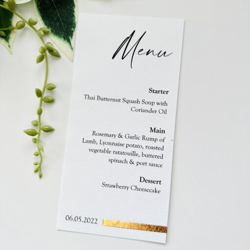 Menu with copper leaf