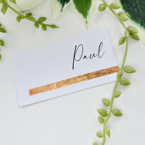 Name place card with copper leaf