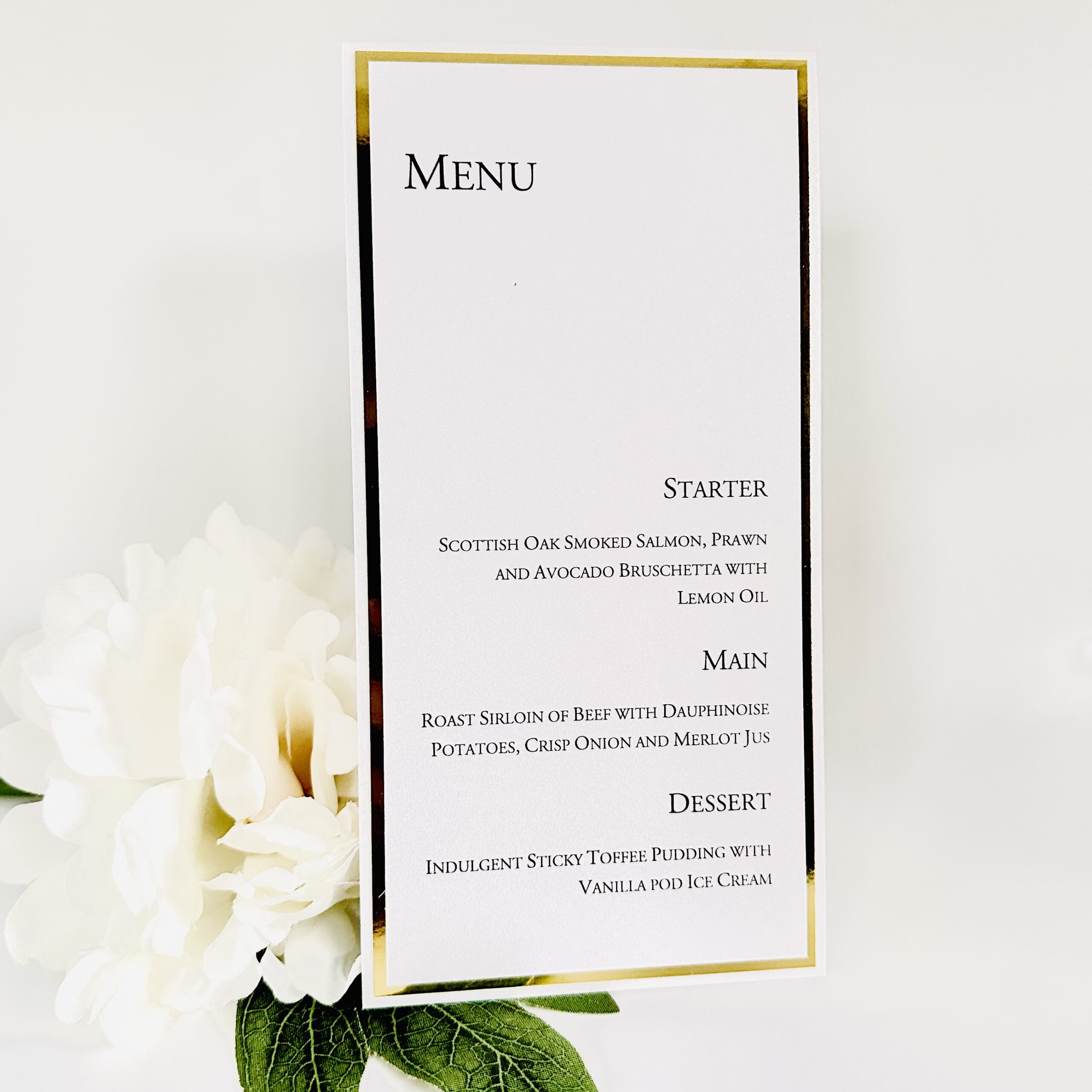 Free standing Menu card with gold mirror trim