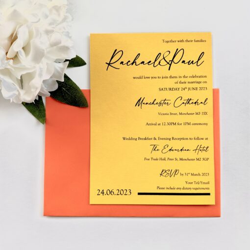 Colour pop Gold and Orange Wedding Invitation