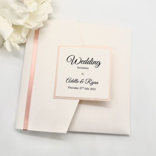 Pocketfold inviotatioon with peach colours and matching evening invitation (4)