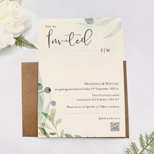 Classic Flat Invitation with leaf print