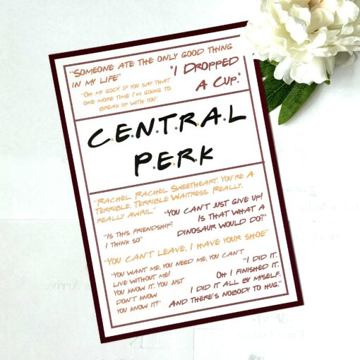 Friends-themed wedding table name card