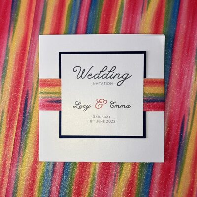 rainbow themed wedding invitation