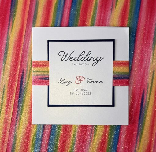 rainbow themed wedding invitation