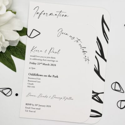 Black and white invitation bundle with leaf detail